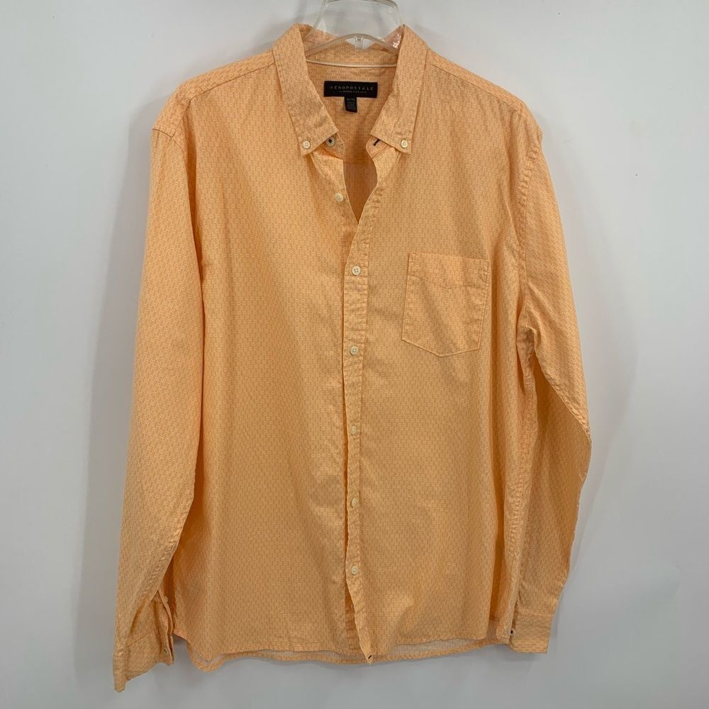 🩵AEROPOSTALE mens XL lightest orange with white button down shirt